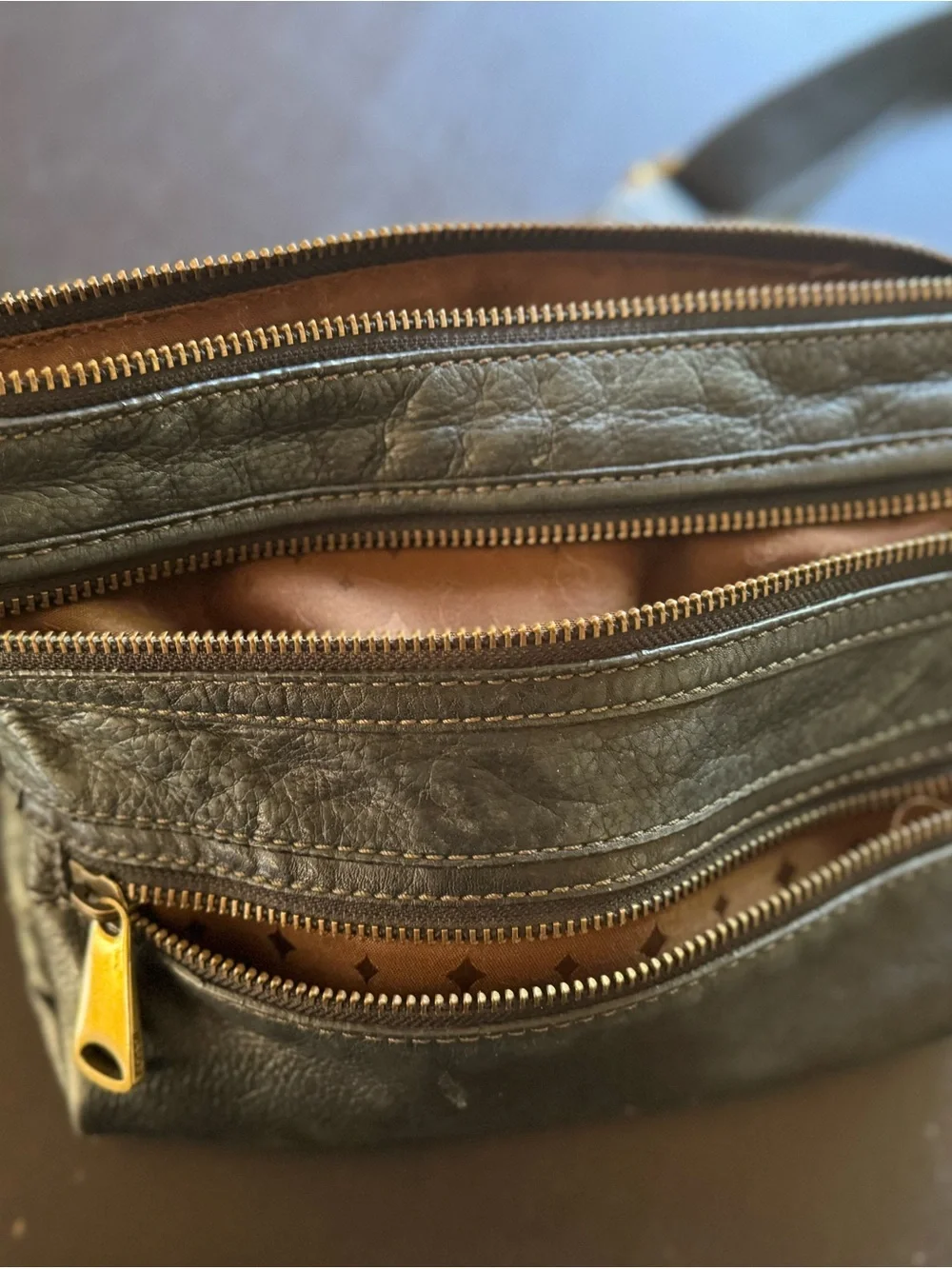 Fossil Blue/Black Leather Crossbody Bag